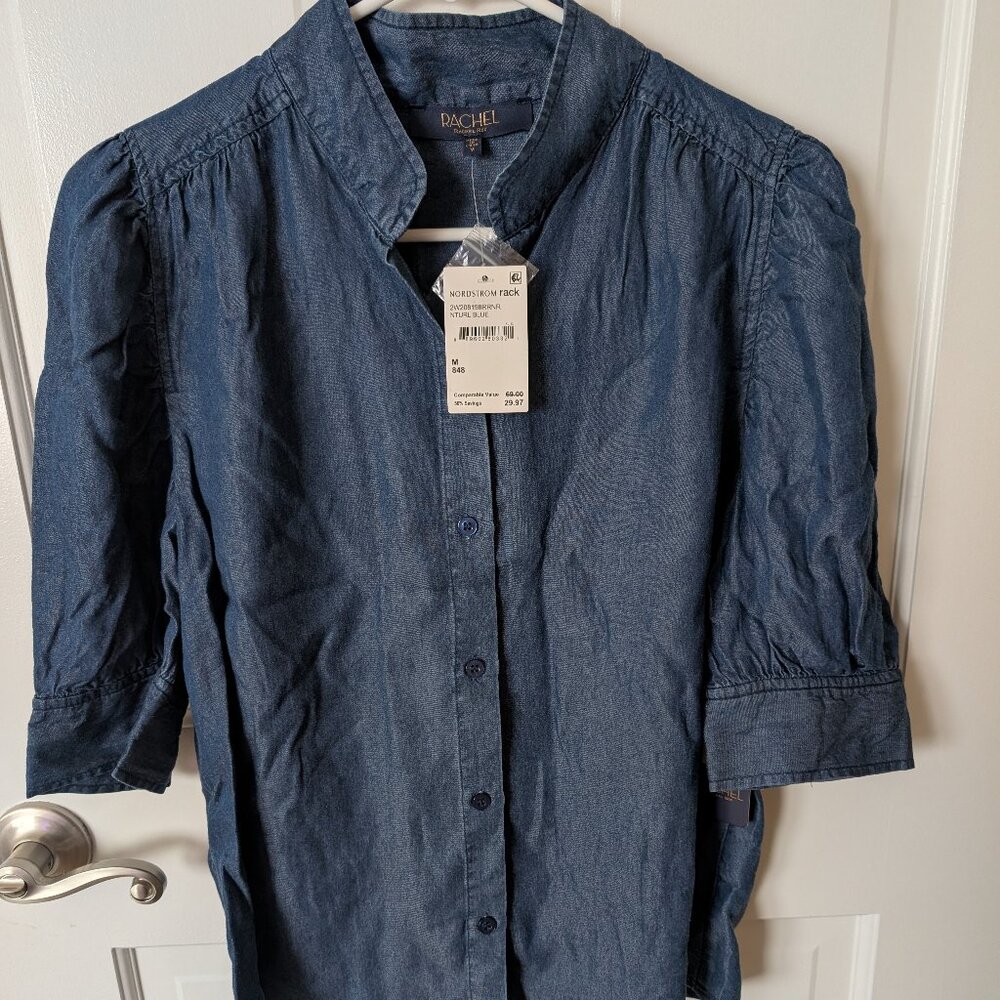 Rachel Rachel Roy Elbow Length Sleeve Boyfriend Button-up Shirt in Blue - Size M